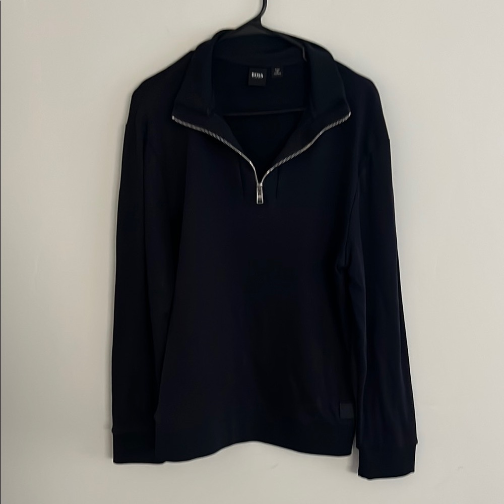 Boss Black Zip Up Sweater with Mock Neck